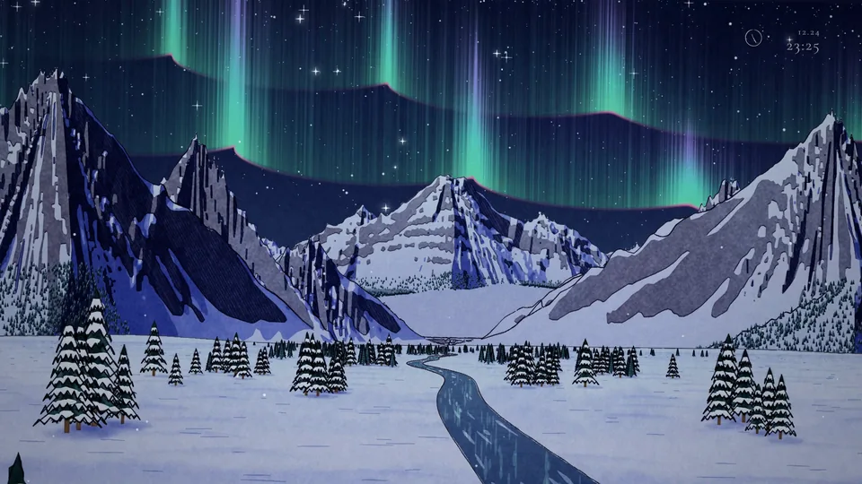聖夜讃歌 PV：雪山上空的极光